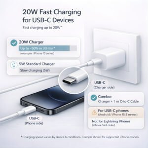 20W Fast Charger (MFi-Certified) Type-C Adapter with Type-C to C Cable, BIS Certified, Compatible with iPhone 15/16/17 Series, 1 Year Warranty - Image 2