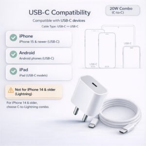 20W Fast Charger (MFi-Certified) Type-C Adapter with Type-C to C Cable, BIS Certified, Compatible with iPhone 15/16/17 Series, 1 Year Warranty - Image 4