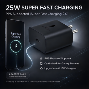 25W C-Type Super Fast Adapter (2025 Model) Compatible with Samsung Galaxy S/A/M/F/Z Series | Super Fast Charger Adapter for S24/S23/ M05/M06/M16/M35/M56/ F15/A15/F06/F34/F14/F54/ A35/A55/A56 (Black) - Image 2