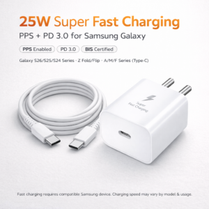 25W Charger for Samsung with Type-C to C Cable | Super Fast Charging PD Adapter for Galaxy S26/S25 Ultra, S24 FE, A56/A36/A16, M15/M17/M55 5G, F15/F55/Z Fold & S/A/M/F/Z Series Phones - BIS Certified - Image 2