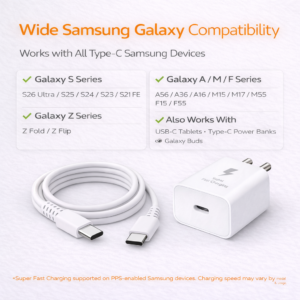 25W Charger for Samsung with Type-C to C Cable | Super Fast Charging PD Adapter for Galaxy S26/S25 Ultra, S24 FE, A56/A36/A16, M15/M17/M55 5G, F15/F55/Z Fold & S/A/M/F/Z Series Phones - BIS Certified - Image 3