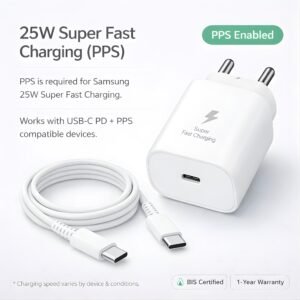 25W Charger for Samsung with Type-C to C Cable | Super Fast Charging PD Adapter for Galaxy S26/S25 Ultra, S24 FE, A56/A36/A16, M15/M17/M55 5G, F15/F55/Z Fold & S/A/M/F/Z Series Phones - BIS Certified - Image 2