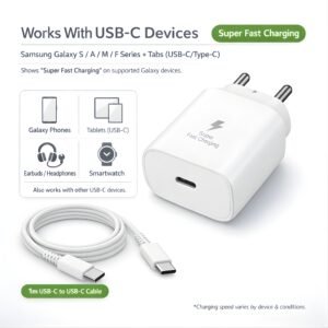 25W Charger for Samsung with Type-C to C Cable | Super Fast Charging PD Adapter for Galaxy S26/S25 Ultra, S24 FE, A56/A36/A16, M15/M17/M55 5G, F15/F55/Z Fold & S/A/M/F/Z Series Phones - BIS Certified - Image 4