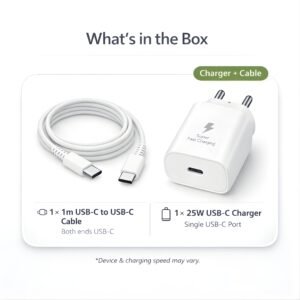 25W Charger for Samsung with Type-C to C Cable | Super Fast Charging PD Adapter for Galaxy S26/S25 Ultra, S24 FE, A56/A36/A16, M15/M17/M55 5G, F15/F55/Z Fold & S/A/M/F/Z Series Phones - BIS Certified - Image 3