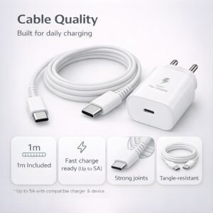 25W Charger for Samsung with Type-C to C Cable | Super Fast Charging PD Adapter for Galaxy S26/S25 Ultra, S24 FE, A56/A36/A16, M15/M17/M55 5G, F15/F55/Z Fold & S/A/M/F/Z Series Phones - BIS Certified - Image 7