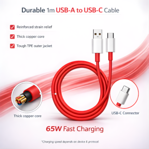 Novobit 65W SuperVOOC Fast Charger with Type-C Cable Ultra-Fast Charging for OnePlus, Realme & OPPO | Supports Warp, Dart, Dash & SuperDart | 65W Charger + Red Type-C Cable - Image 5