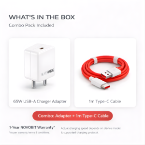 Novobit 65W SuperVOOC Fast Charger with Type-C Cable Ultra-Fast Charging for OnePlus, Realme & OPPO | Supports Warp, Dart, Dash & SuperDart | 65W Charger + Red Type-C Cable - Image 7