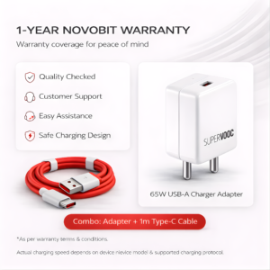 Novobit 65W SuperVOOC Fast Charger with Type-C Cable Ultra-Fast Charging for OnePlus, Realme & OPPO | Supports Warp, Dart, Dash & SuperDart | 65W Charger + Red Type-C Cable - Image 9