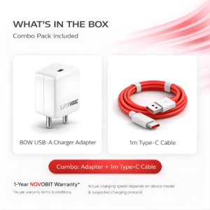 Novobit 80W SUPERVOOC Fast Charger with Type-C Cable | Ultra-Fast Charging Compatible with OnePlus, Oppo | Supports VOOC/SUPERVOOC, Warp, Dash, Dart, SuperDart, QC 3.0 (80w Combo) - Image 7